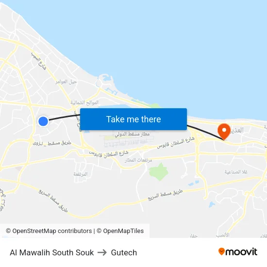 Al Mawalih South Souk to Gutech map