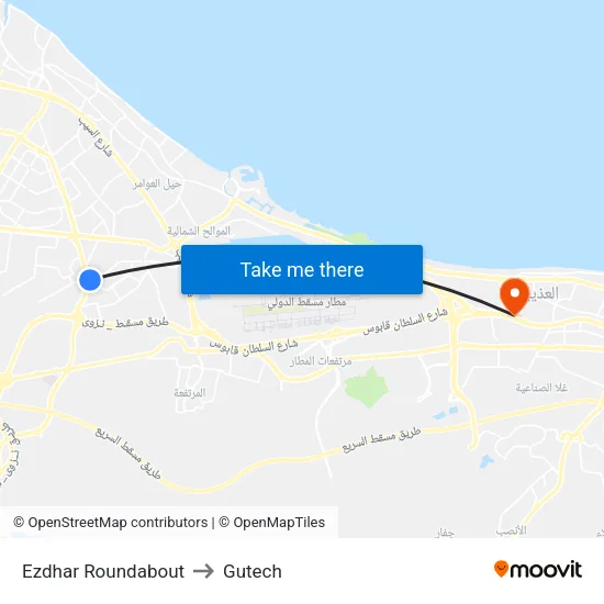 Ezdhar Roundabout to Gutech map