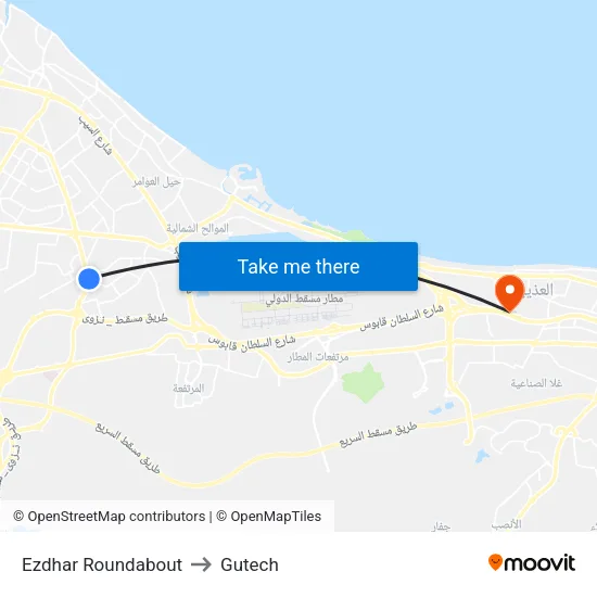 Ezdhar Roundabout to Gutech map