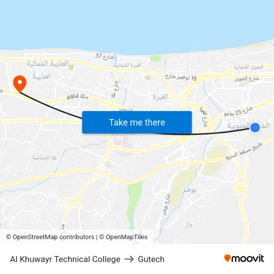 Al Khuwayr Technical College to Gutech map