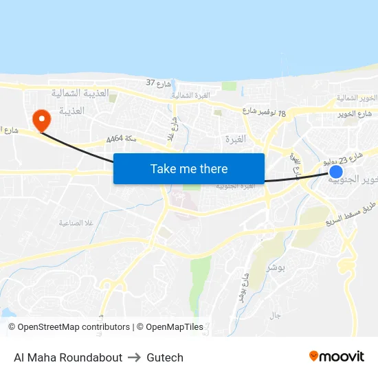 Al Maha Roundabout to Gutech map