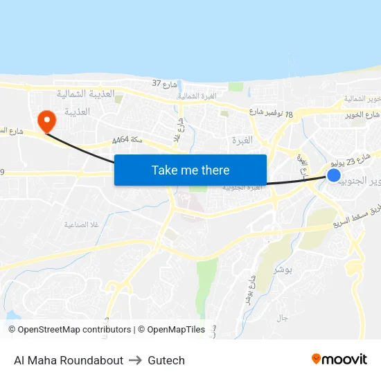 Al Maha Roundabout to Gutech map