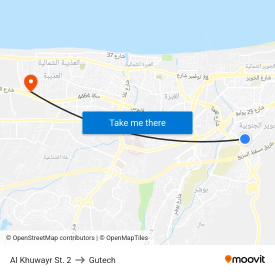 Al Khuwayr St. 2 to Gutech map