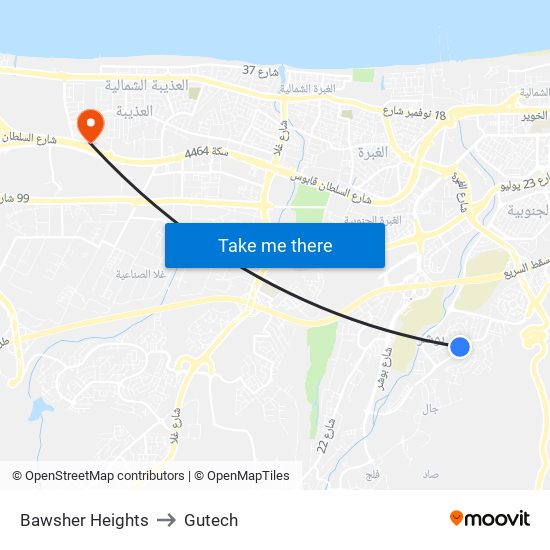 Bawsher Heights to Gutech map