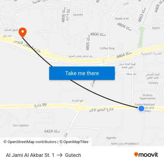 Al Jami Al Akbar St. 1 to Gutech map