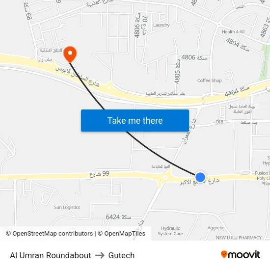 Al Umran Roundabout to Gutech map