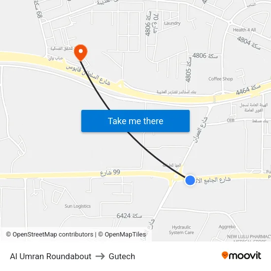 Al Umran Roundabout to Gutech map