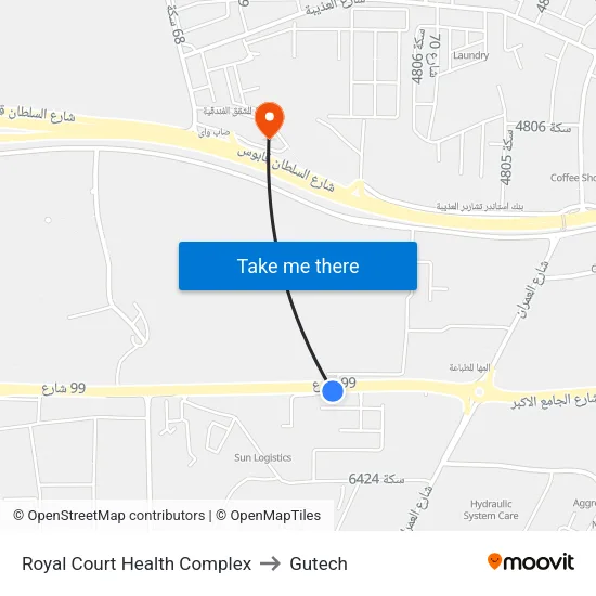 Royal Court Health Complex to Gutech map