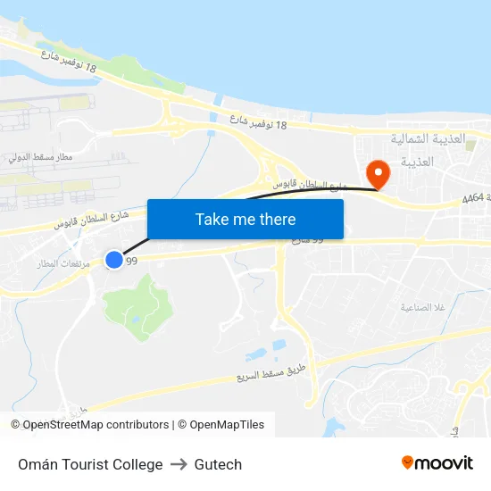 Omán Tourist College to Gutech map