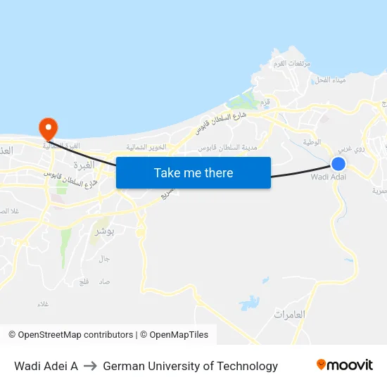 Wadi Adei A to German University of Technology map