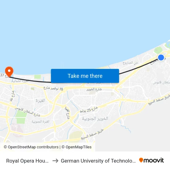 Royal Opera House to German University of Technology map