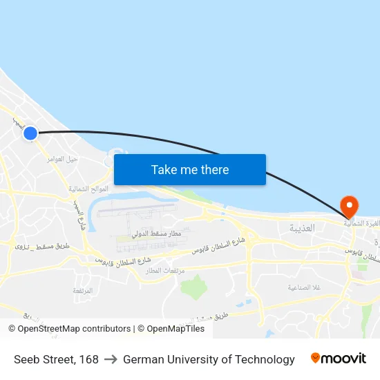 Seeb Street, 168 to German University of Technology map