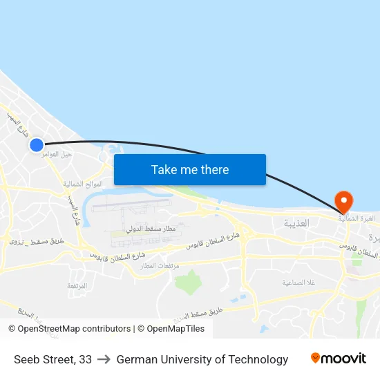 Seeb Street, 33 to German University of Technology map