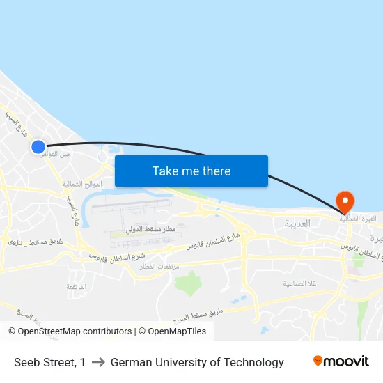 Seeb Street, 1 to German University of Technology map