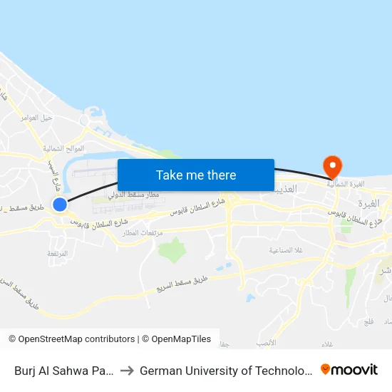 Burj Al Sahwa Park to German University of Technology map