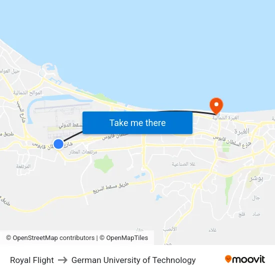 Royal Flight to German University of Technology map