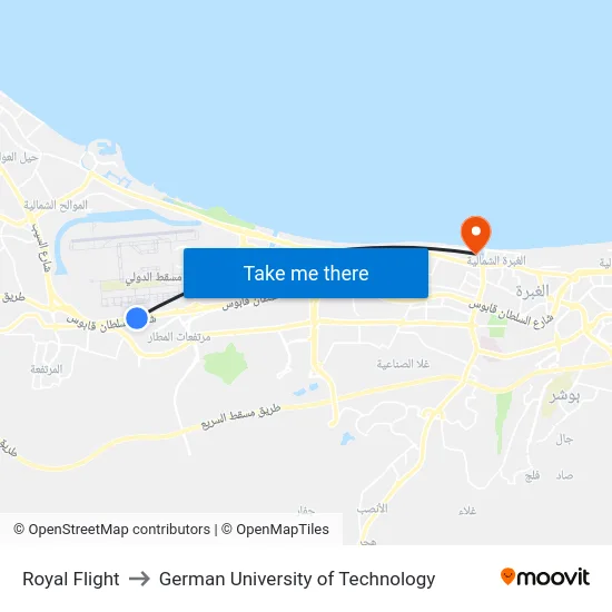 Royal Flight to German University of Technology map