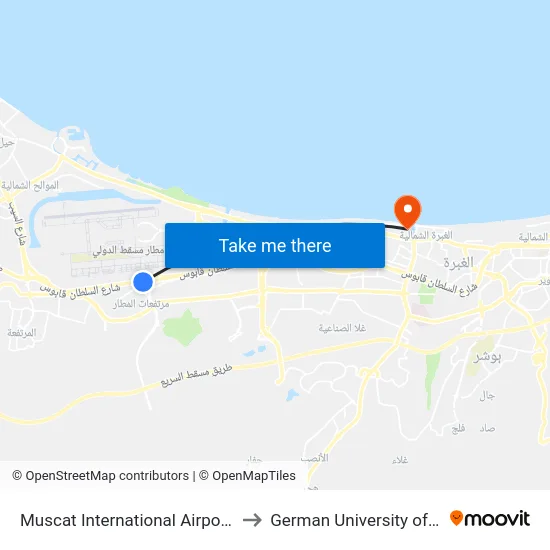 Muscat International Airport Old Terminal to German University of Technology map