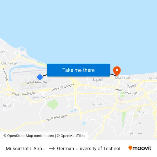 Muscat Int'L Airport to German University of Technology map