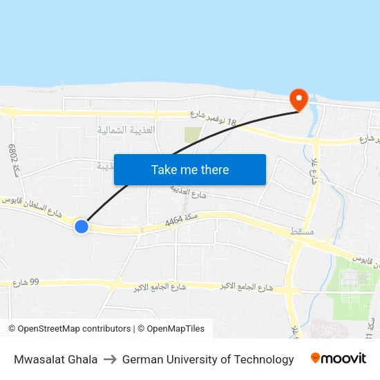 Mwasalat Ghala to German University of Technology map