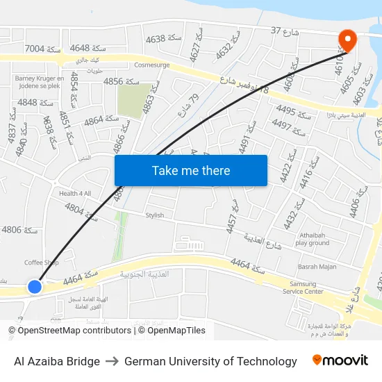 Al Azaiba Bridge to German University of Technology map