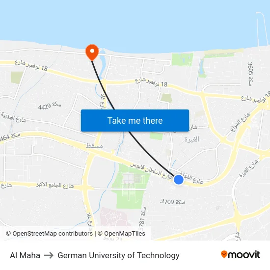 Al Maha to German University of Technology map