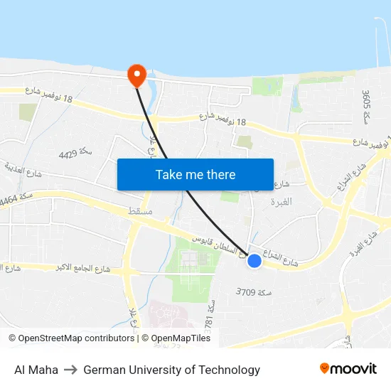 Al Maha to German University of Technology map