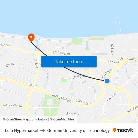 Lulu Hypermarket to German University of Technology map