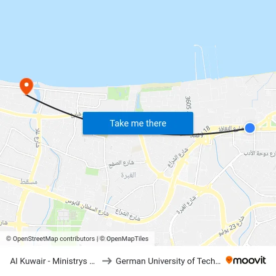 Al Kuwair - Ministrys Bridge to German University of Technology map