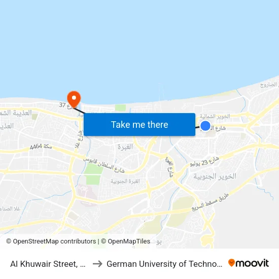 Al Khuwair Street, 229 to German University of Technology map
