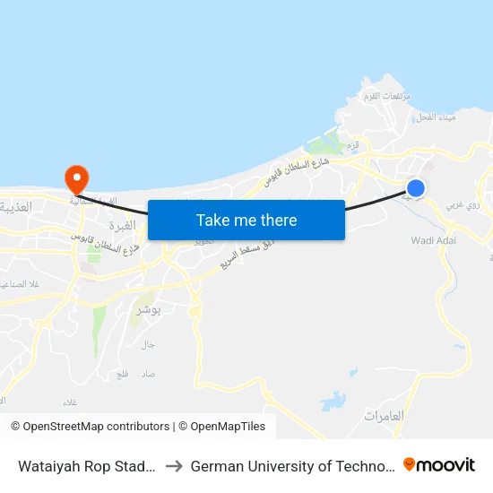 Wataiyah Rop Stadium to German University of Technology map