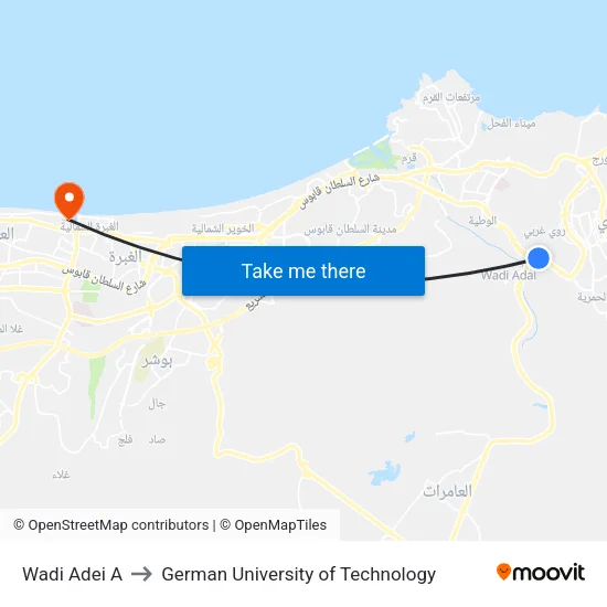 Wadi Adei A to German University of Technology map