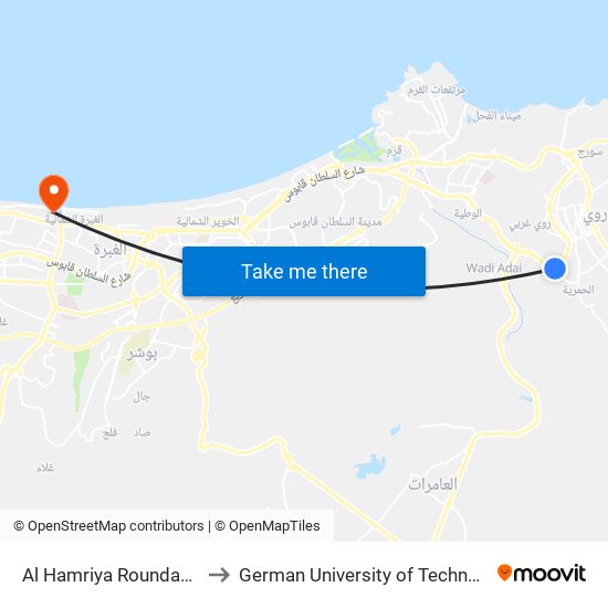 Al Hamriya Roundabout to German University of Technology map