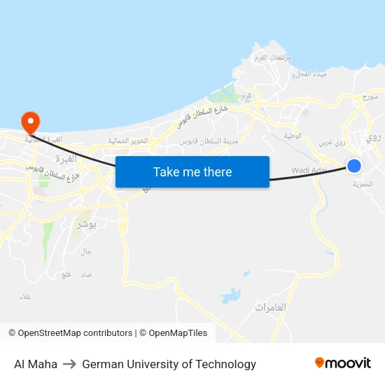Al Maha to German University of Technology map