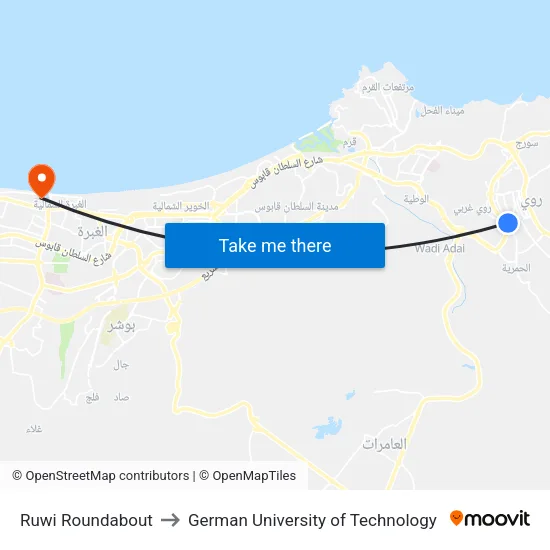 Ruwi Roundabout to German University of Technology map