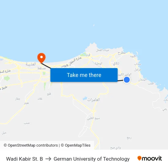 Wadi Kabir St. B to German University of Technology map