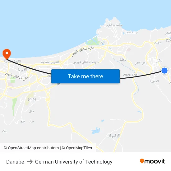 Danube to German University of Technology map