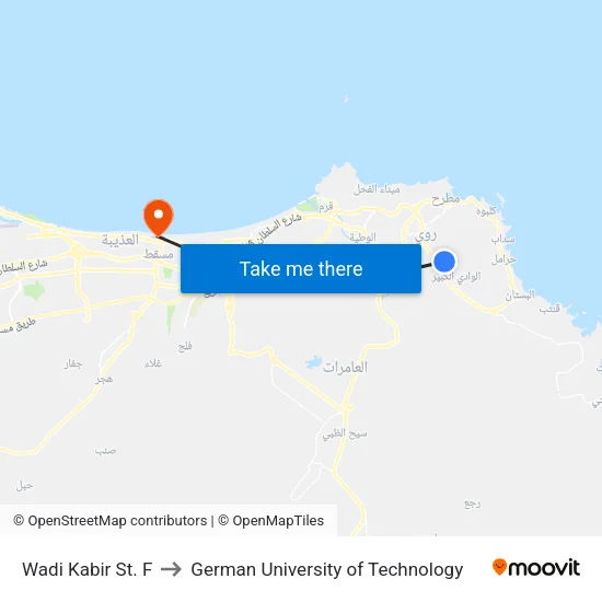 Wadi Kabir St. F to German University of Technology map