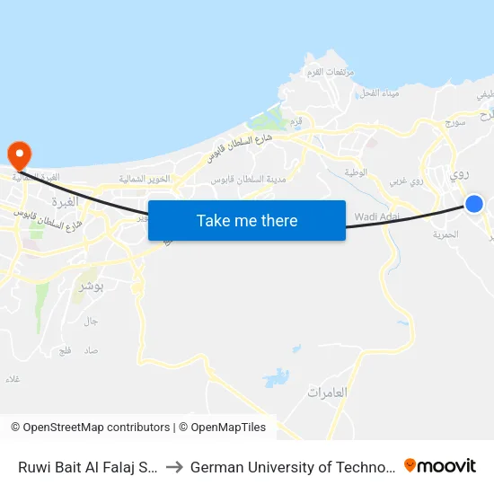 Ruwi Bait Al Falaj St. C to German University of Technology map