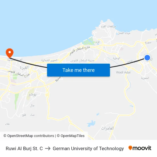 Ruwi Al Burj St. C to German University of Technology map