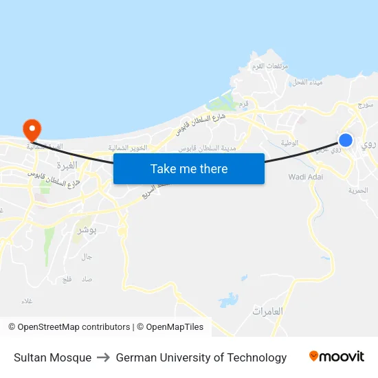 Sultan Mosque to German University of Technology map