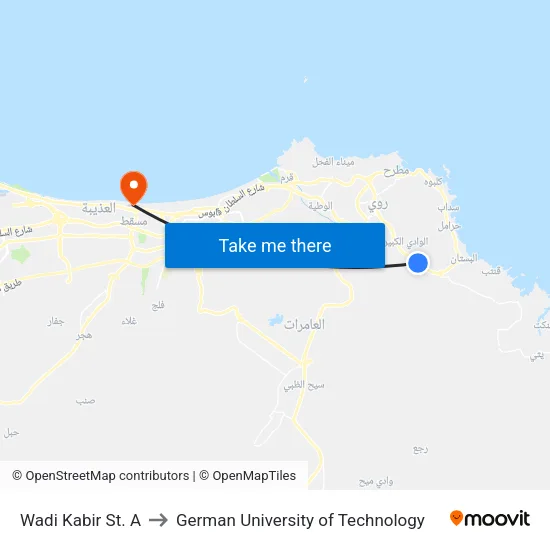 Wadi Kabir St. A to German University of Technology map