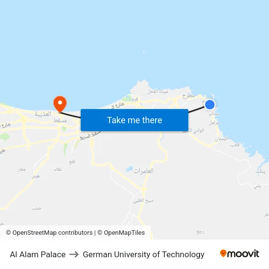 Al Alam Palace to German University of Technology map