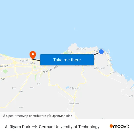Al Riyam Park to German University of Technology map