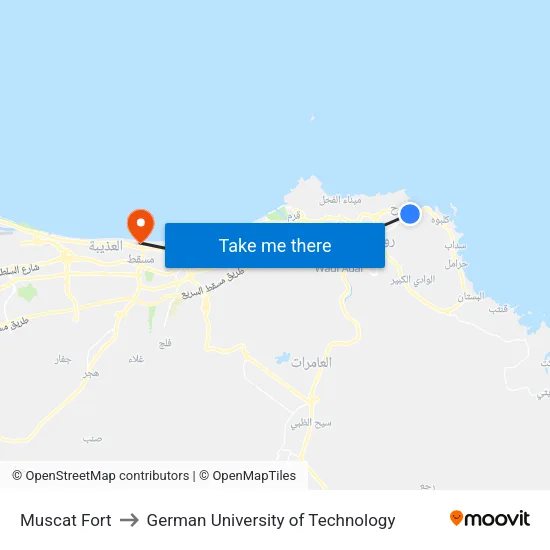 Muscat Fort to German University of Technology map
