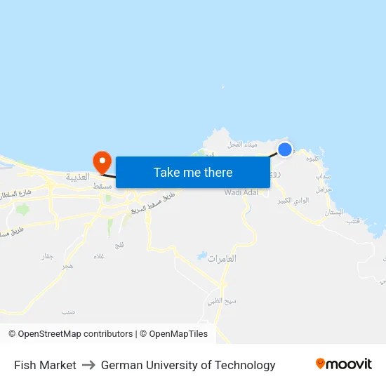 Fish Market to German University of Technology map