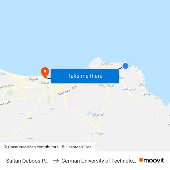 Sultan Qaboos Port to German University of Technology map