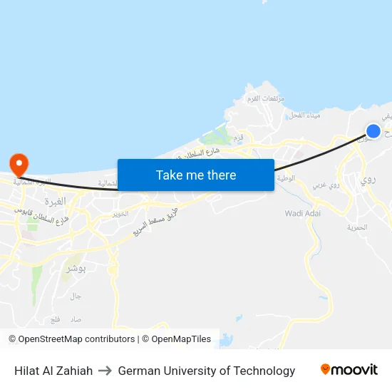 Hilat Al Zahiah to German University of Technology map