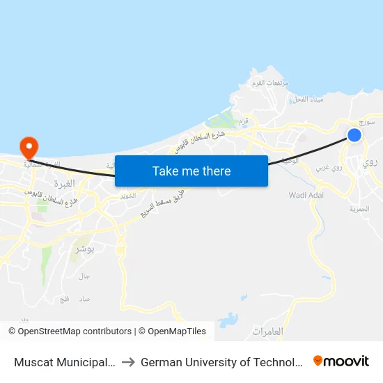 Muscat Municipality to German University of Technology map