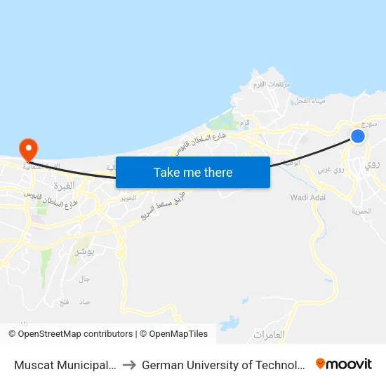 Muscat Municipality to German University of Technology map